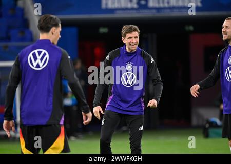 LIONE, Francia. , . #13 Thomas Müller, Mueller prima dell'amichevole di calcio tra la Nazionale FRANCESE e la Nazionale TEDESCA al Groupama Stadium di Lione il 23. 2024 marzo - Francia vs Germania 0:2 - Die Deutsche Fussball Nationalmannschaft gewinnt das Freundschaftsspiel gegen Frankreich a Lione. L'Èquipe de France de Football a joué dans un match amical a Lyon contre l'Équipe Nationalle Allemande. (Foto e copyright @ Jerry ANDRE/ATP Images (ANDRE Jerry /ATP/SPP) credito: SPP Sport Press Photo. /Alamy Live News Foto Stock