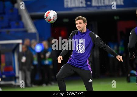 LIONE, Francia. , . #13 Thomas Müller, Mueller prima dell'amichevole di calcio tra la Nazionale FRANCESE e la Nazionale TEDESCA al Groupama Stadium di Lione il 23. 2024 marzo - Francia vs Germania 0:2 - Die Deutsche Fussball Nationalmannschaft gewinnt das Freundschaftsspiel gegen Frankreich a Lione. L'Èquipe de France de Football a joué dans un match amical a Lyon contre l'Équipe Nationalle Allemande. (Foto e copyright @ Jerry ANDRE/ATP Images (ANDRE Jerry /ATP/SPP) credito: SPP Sport Press Photo. /Alamy Live News Foto Stock