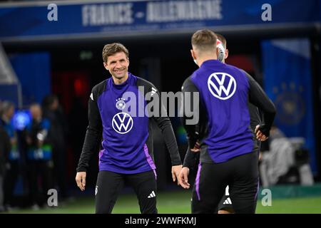 LIONE, Francia. , . #13 Thomas Müller, Mueller prima dell'amichevole di calcio tra la Nazionale FRANCESE e la Nazionale TEDESCA al Groupama Stadium di Lione il 23. 2024 marzo - Francia vs Germania 0:2 - Die Deutsche Fussball Nationalmannschaft gewinnt das Freundschaftsspiel gegen Frankreich a Lione. L'Èquipe de France de Football a joué dans un match amical a Lyon contre l'Équipe Nationalle Allemande. (Foto e copyright @ Jerry ANDRE/ATP Images (ANDRE Jerry /ATP/SPP) credito: SPP Sport Press Photo. /Alamy Live News Foto Stock