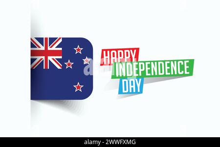 Happy Independence Day of New Zealand illustrazione vettoriale, poster della giornata nazionale, design del modello di saluto, file sorgente EPS Illustrazione Vettoriale