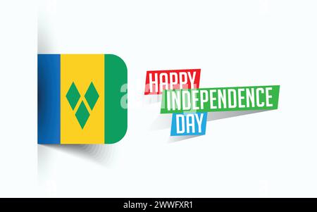 Happy Independence Day of Saint Vincent and the Grenadines illustrazione vettoriale, poster nazionale, design del modello di saluto, file sorgente EPS Illustrazione Vettoriale