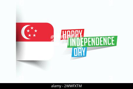 Happy Independence Day of Singapore illustrazione vettoriale, poster della giornata nazionale, design del modello di saluto, file sorgente EPS Illustrazione Vettoriale