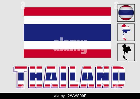 Bandiera e mappa della Thailandia in un grafico vettoriale Illustrazione Vettoriale