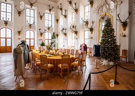 Schloss Moritzburg , innen, Speisesaal, Festsaal, Bankettsaal, Weihnachten, Dresda, Sachsen, Deutschland mcpins *** Castello Moritzburg , interno, dinin Foto Stock