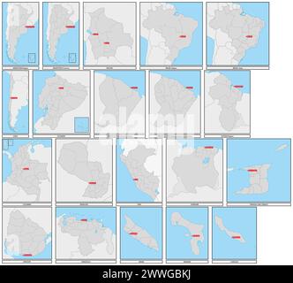 Mappe vettoriali amministrative degli stati del Sud America Foto Stock