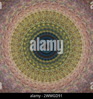 Mandala con centro blu e oro. La tecnica di taglio vicino ai bordi offre un effetto di messa a fuoco morbido a causa della rugosità alterata della superficie della carta. Foto Stock