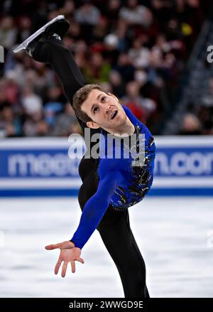 Montreal, Canada. 23 marzo 2024. Jason Brown degli Stati Uniti gareggia durante il pattinaggio libero maschile dell'International Skating Union (ISU) World Figure Skating Championships a Montreal, Canada, 23 marzo 2024. Crediti: Andrew Soong/Xinhua/Alamy Live News Foto Stock