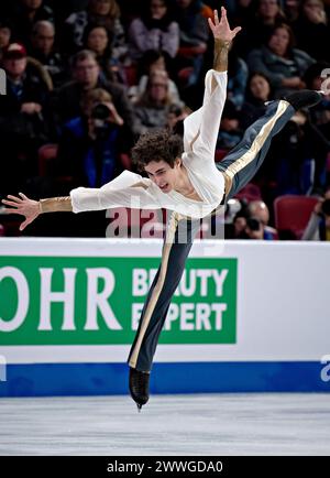 Montreal, Canada. 23 marzo 2024. Nikolaj MEMOLA d'Italia gareggia durante il free skating maschile dei Campionati mondiali di pattinaggio di figura dell'Unione Internazionale di pattinaggio (ISU) a Montreal, Canada, 23 marzo 2024. Crediti: Andrew Soong/Xinhua/Alamy Live News Foto Stock