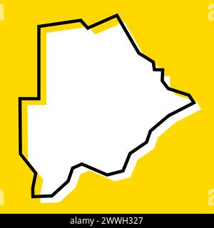 Mappa semplificata del paese del Botswana. Silhouette bianca con contorno nero spesso su sfondo giallo. Semplice icona vettoriale Illustrazione Vettoriale