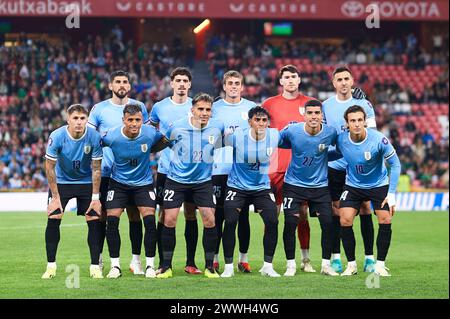 Bilbao, Spagna. 23 marzo 2024. Gruppo a squadre uruguaiano durante l'amichevole Pais Vasco contro Uruguay all'Estadio de San Mames il 23 marzo 2024 a Bilbao, in Spagna. Crediti: Cesar Ortiz Gonzalez/Alamy Live News Foto Stock