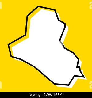 Mappa semplificata del paese iracheno. Silhouette bianca con contorno nero spesso su sfondo giallo. Semplice icona vettoriale Illustrazione Vettoriale