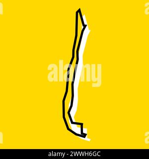 Mappa semplificata del paese del Cile. Silhouette bianca con contorno nero spesso su sfondo giallo. Semplice icona vettoriale Illustrazione Vettoriale