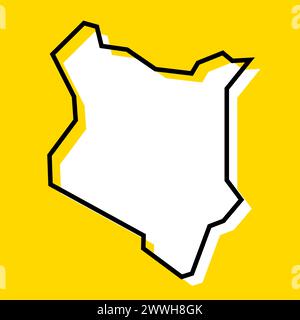 Mappa semplificata per il Kenya. Silhouette bianca con contorno nero spesso su sfondo giallo. Semplice icona vettoriale Illustrazione Vettoriale
