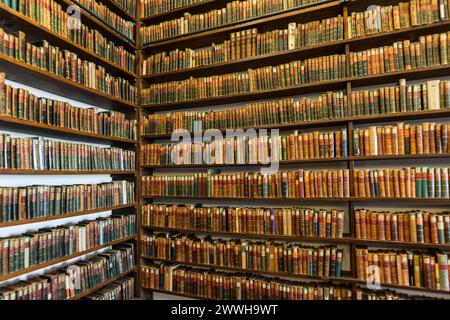 Scaffali con vecchi libri, biblioteca della Allgemeine Lesegesellschaft Basilea, Basilea, Svizzera Foto Stock