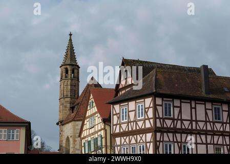 Johanniterkirche, museo d'arte, casa in legno, centro storico, valle Kocher, Kocher, sala schwaebisch, hohenlohe, heilbronn-franken Foto Stock