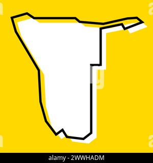 Mappa semplificata del paese della Namibia. Silhouette bianca con contorno nero spesso su sfondo giallo. Semplice icona vettoriale Illustrazione Vettoriale