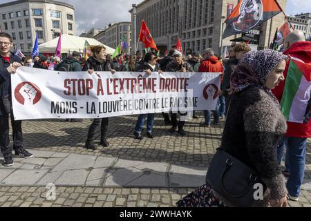 Bruxelles, Belgio. 24 marzo 2024. Domenica 24 marzo 2024 si terrà a Bruxelles una manifestazione "Uniti contro il razzismo”. BELGA FOTO NICOLAS MAETERLINCK credito: Belga News Agency/Alamy Live News Foto Stock