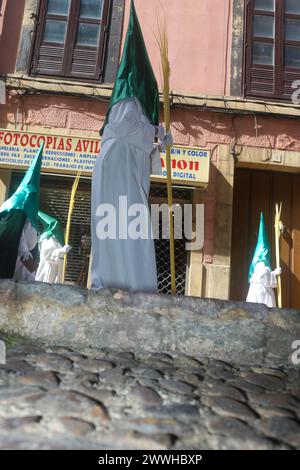 Avilés, Spagna, 24 marzo 2024: Un Nazareno con la palma durante la Processione Borriquilla, il 24 marzo 2024, ad Avilés, Spagna. Crediti: Alberto Brevers / Alamy Live News. Foto Stock