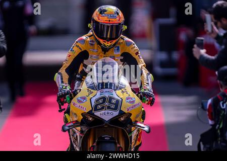 Montmelo, Spagna. 24 marzo 2024. Andrea Iannone del Team Goeleven durante il Catalunya World SBK 2024, al Circuit de Barcelona Catalunya il 24 marzo 2024 a Montmelo, Barcellona, Spagna. (Foto di Pablo Rodriguez/PRESSINPHOTO) credito: PRESSINPHOTO SPORTS AGENCY/Alamy Live News Foto Stock