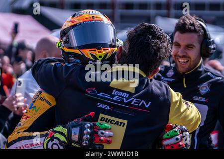 Montmelo, Spagna. 24 marzo 2024. Andrea Iannone del Team Goeleven durante il Catalunya World SBK 2024, al Circuit de Barcelona Catalunya il 24 marzo 2024 a Montmelo, Barcellona, Spagna. (Foto di Pablo Rodriguez/PRESSINPHOTO) credito: PRESSINPHOTO SPORTS AGENCY/Alamy Live News Foto Stock