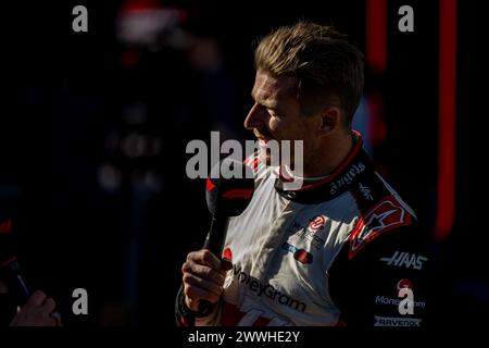 Melbourne, Australia, 24 marzo, Nico Hulkenberg, dalla Germania gareggia per Haas F1. Giorno della gara, terzo round del campionato di Formula 1 2024. Crediti: Michael Potts/Alamy Live News Foto Stock