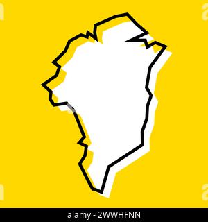 Mappa semplificata della Groenlandia. Silhouette bianca con contorno nero spesso su sfondo giallo. Semplice icona vettoriale Illustrazione Vettoriale