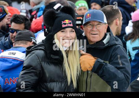 Saalbach, Austria. 24 marzo 2024. LINDSEY VONN partecipa alle finali della Coppa del mondo FIS. (Credit Image: © Christopher Levy/ZUMA Press Wire) SOLO PER USO EDITORIALE! Non per USO commerciale! Crediti: ZUMA Press, Inc./Alamy Live News Foto Stock