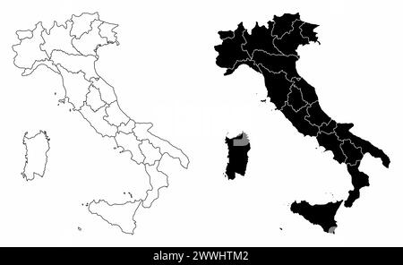 Le mappe amministrative in bianco e nero dell'Italia Illustrazione Vettoriale