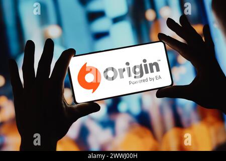 4 dicembre 2023, Brasile. In questa immagine, il logo Origin viene visualizzato sullo schermo di uno smartphone. 4 dicembre, 2 4 dicembre 2023, Brasile. Poll Foto Stock