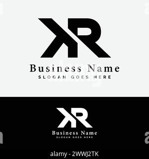 K, R, KR Letter Logo Design. Illustrazione vettoriale iniziale del logo KR alfabeto Illustrazione Vettoriale