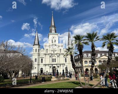 Cattedrale di Jackson Square, quartiere francese di New Orleans - 12 marzo 2024. Foto Stock