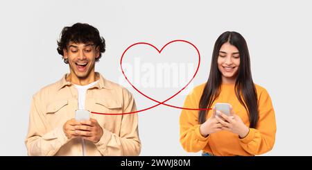 Un uomo con una giacca beige e una donna con un maglione arancione, entrambi con espressioni gioiose Foto Stock