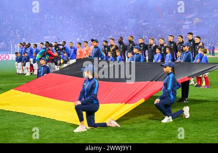 Teamphoto DFB con Maximilian Mittelstädt, DFB 18 Jonathan Tah, DFB 4 Florian Wirtz, Nr. 17 DFB Toni Kroos, DFB 8 Robert Andrich, DFB 23 Marc-Andre ter STEGEN, DFB 22 Ilkay Gündogan, DFB 21 Kai Havertz, DFB 7 Antonio Rüdiger, Ruediger, DFB 2 Joshua Kimmich, Musiala 6, Jammich al DFB 10 nella partita amichevole FRANCIA - GERMANIA 0-2 FRANKREICH - DEUTSCHLAND 0-2 in preparazione ai Campionati europei 2024 il 23 marzo 2024 a Lione, Francia. © Peter Schatz / Alamy Live News Foto Stock