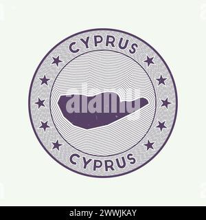 Vettore del distintivo rotondo di Cipro. Francobollo rotondo del paese con forma di Cipro, isolini e nome circolare del paese. Emblema fantastico. Illustrazione Vettoriale