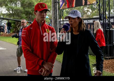 Melbourne, Australia, 24 marzo 2024, Oliver Bearman, il pilota di riserva del team Ferrari presente alle qualifiche, round 03 del campionato di Formula 1 2024. Crediti: Michael Potts/Alamy Live News Foto Stock