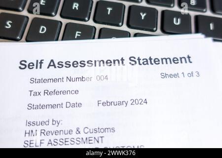 Lettera di dichiarazione di autovalutazione dell'HMRC Foto Stock