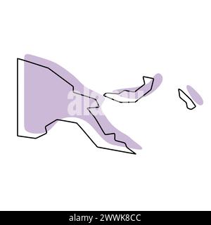 Papua nuova Guinea mappa semplificata. Silhouette viola con contorno sottile nero liscio isolato su sfondo bianco. Semplice icona vettoriale Illustrazione Vettoriale