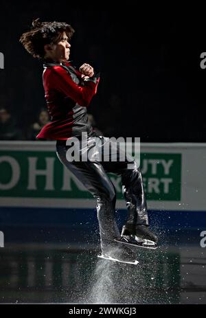 Montreal, Canada. 24 marzo 2024. Uno Shoma del Giappone si esibisce durante l'Exhibition Gala ai Campionati mondiali di pattinaggio di figura dell'ISU 2024 a Montreal, Canada, 24 marzo 2024. Crediti: Andrew Soong/Xinhua/Alamy Live News Foto Stock