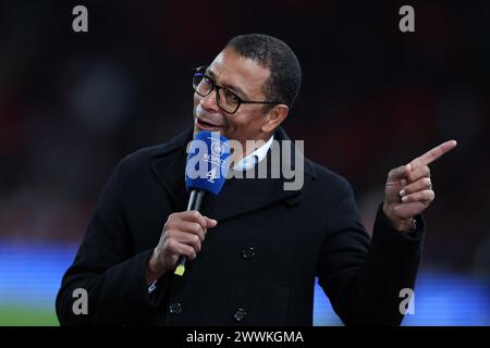 Londra, Regno Unito. 23 marzo 2024. Gilberto Silva viene raffigurato mentre lavora al team di presentazione per Channel 4 Television. Inghilterra contro Brasile, partita amichevole internazionale di calcio allo stadio Wembley di Londra sabato 23 marzo 2024. Solo per uso editoriale. foto di Andrew Orchard/Andrew Orchard fotografia sportiva/Alamy Live News Credit: Andrew Orchard fotografia sportiva/Alamy Live News Foto Stock