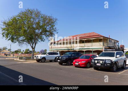 Cobb & Co Hotel St George, Queensland Australia, costruito in legno classico del Queenslander Foto Stock
