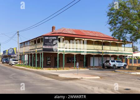 Cobb & Co Hotel St George, Queensland Australia, costruito in legno classico del Queenslander Foto Stock