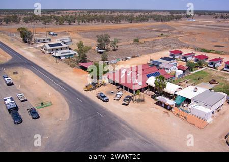 Aereo dell'unico hotel nel villaggio di confine NSW/QLD di Hebel Queensland Australia Foto Stock