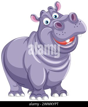 Un allegro e sorridente ippopotamo in piedi. Illustrazione Vettoriale