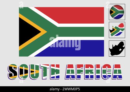 Bandiera e mappa del Sudafrica in un grafico vettoriale Illustrazione Vettoriale