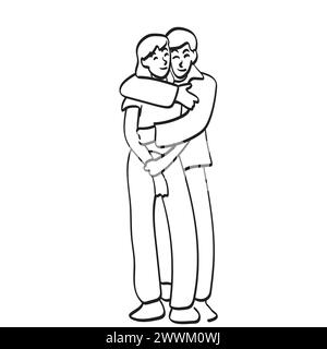 uomo che abbraccia il vettore di illustrazione della sua ragazza disegnato a mano isolato su sfondo bianco Illustrazione Vettoriale