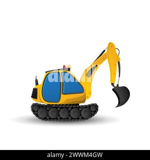 Un piccolo carino escavatore di cartoni animati. Illustrazione vettoriale su sfondo bianco Illustrazione Vettoriale