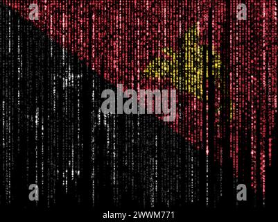 Bandiera della Papua nuova Guinea su un computer codici binari che cadono dall'alto e svaniscono. Foto Stock