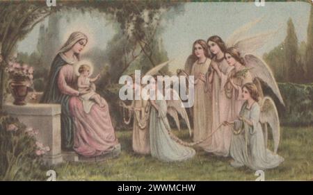 Biglietto sacro vintage Madonna Santa Maria con Gesù bambino. Diritti aggiuntivi non disponibili Foto Stock