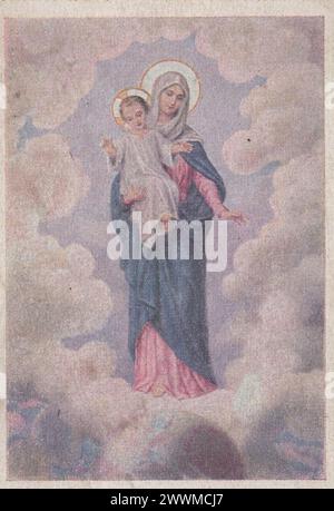 Biglietto sacro vintage Madonna Santa Maria con Gesù bambino. Diritti aggiuntivi non disponibili Foto Stock