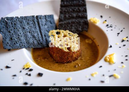 Un piatto del ristorante dell'Hotel El Prado, a Puigcerdà, con cucina tradizionale dei Pirenei (Cerdanya, Girona, Catalogna, Spagna, Pirenei) Foto Stock